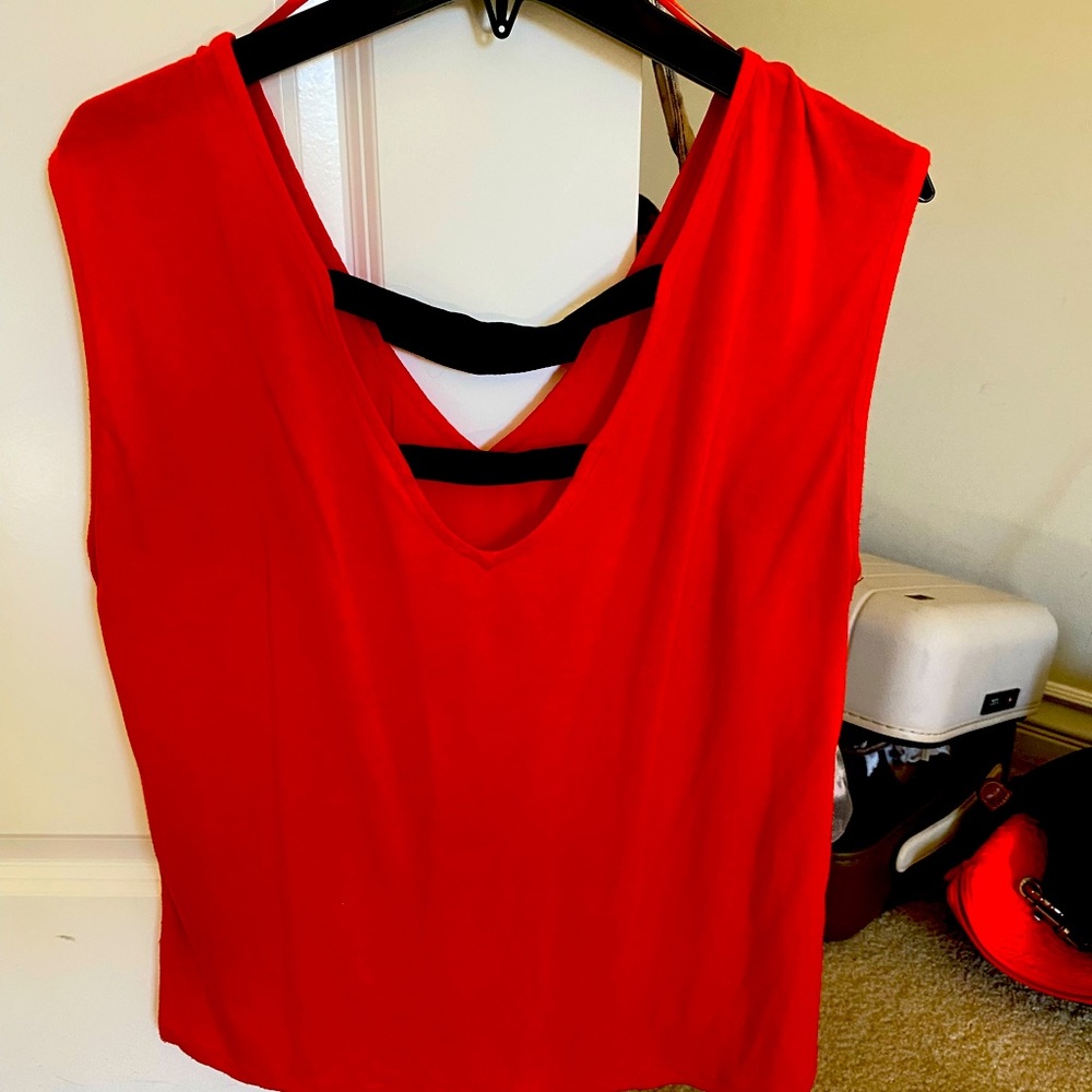 Classy oversized red shirt with black slits from French Boutique